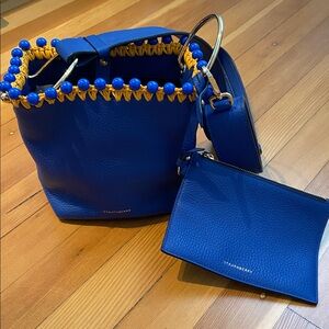 Strathberry Stylish Blue Bucket Bag